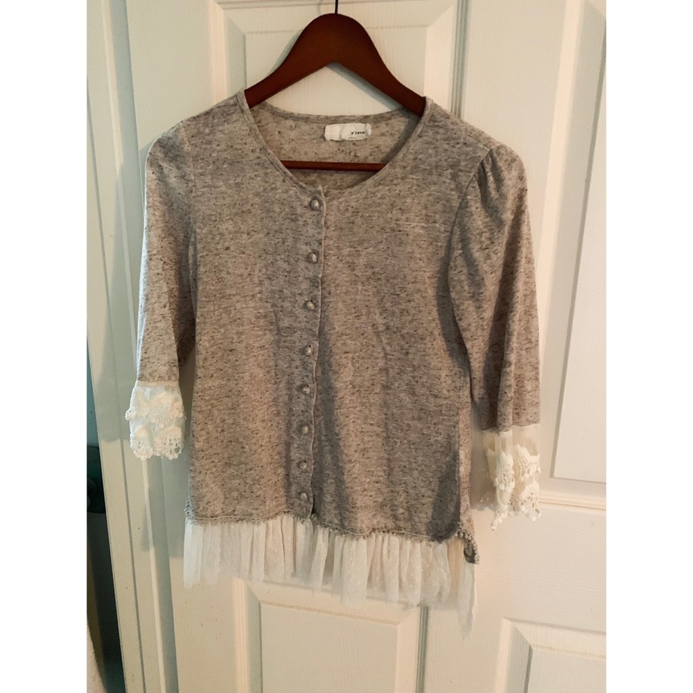 Neutral brown/grey toned cardigan with lace trim